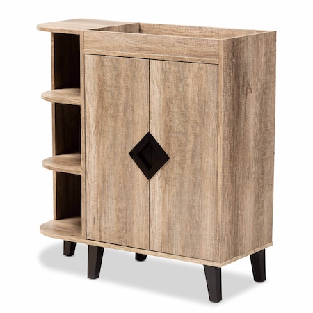 Baxton Studio Wales Oak Finished Wood 2-Door Shoe Storage Cabinet with Open Shelves 168-10769